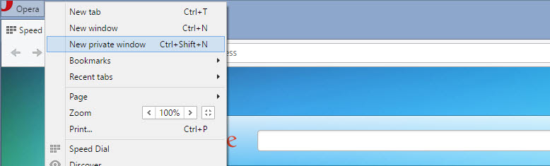 Open Opera new private window