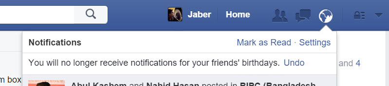 Confirmation after disabling birthday notification