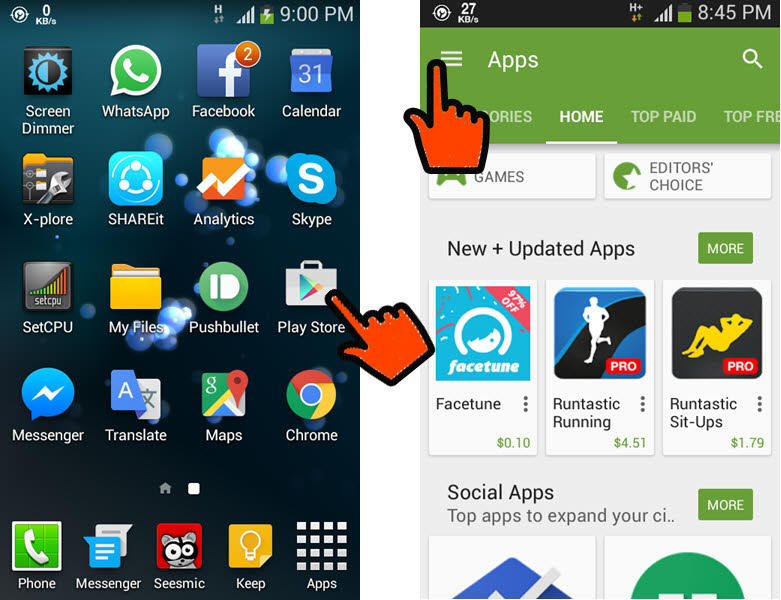 Open Google Play Store Menu