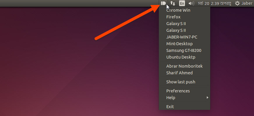 Pushbullet indicator at Ubuntu Panel