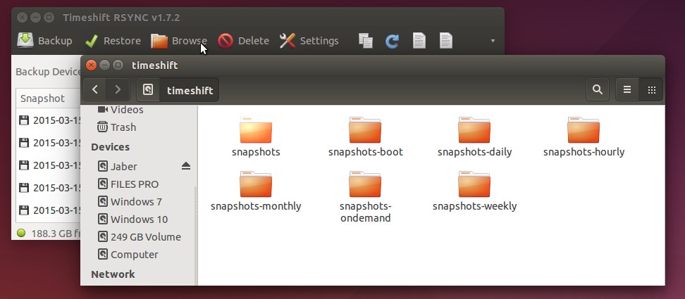 Timeshift snapshot folders