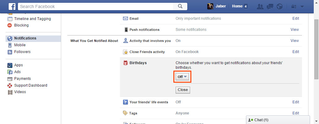 Turn Off birthdays