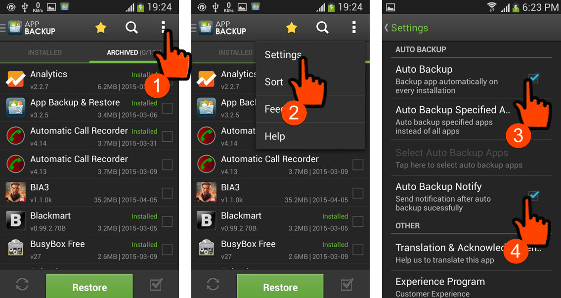 Configuring auto backup