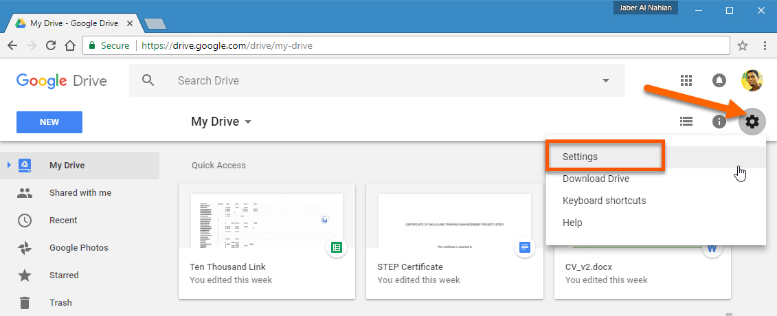 Access Google Drive web settings