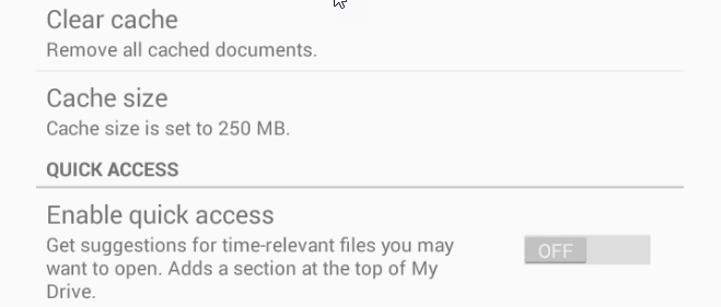 Drive quick access feature turned off
